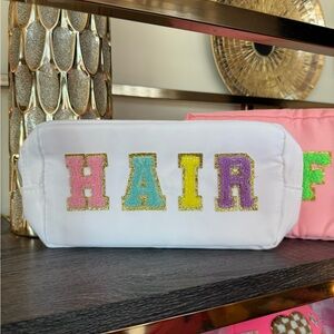 White Hair Accessory Pouch with Colorful Letters